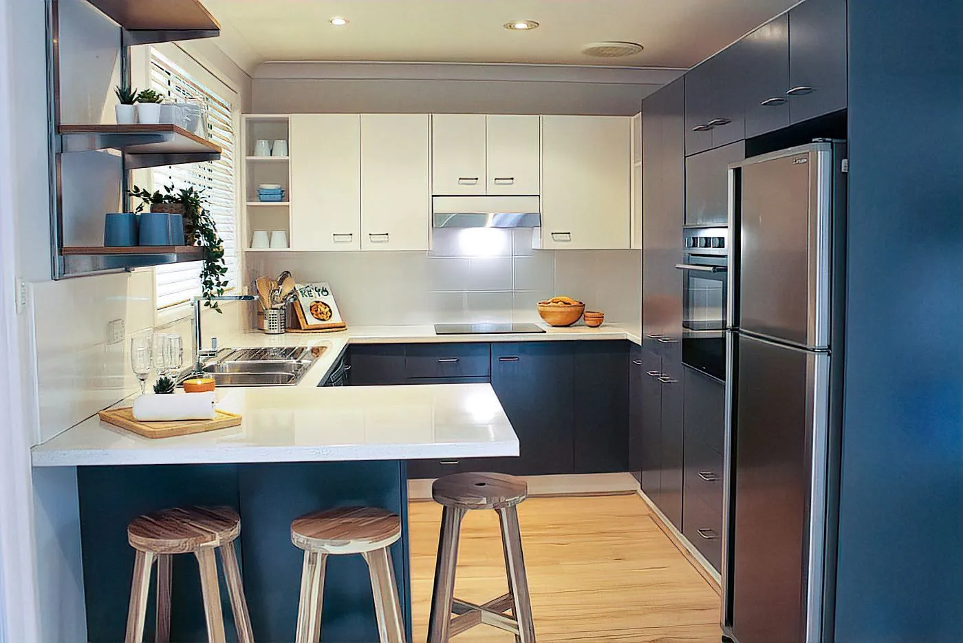 Two tones, one fresh start: the finished kitchen.
