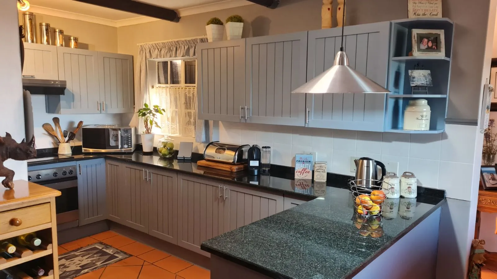 Colour, beautifully considered: the finished kitchen.